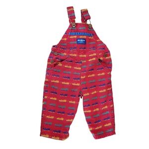 OshKosh B'gosh Vintage Vestbak Kids‎ Red Train Print Overalls Baby Size 12m